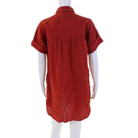 J Crew Womens Button Front Short Sleeve Collared Linen Shirt Dress Red Size XSP - Picture 3 of 5